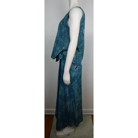 BLUE WRAP SKIRT W/ TANK TOP - SEA HORSE - BATIK - WIND RIVER TRADING CO - SIZE S - Picture 5 of 7